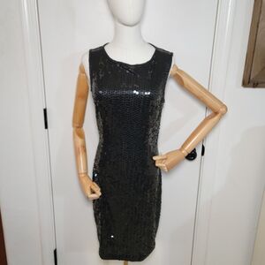 Vintage Nite Line Black Sequin Beaded Dress Size 8 Y2K Glam Cocktail Dress